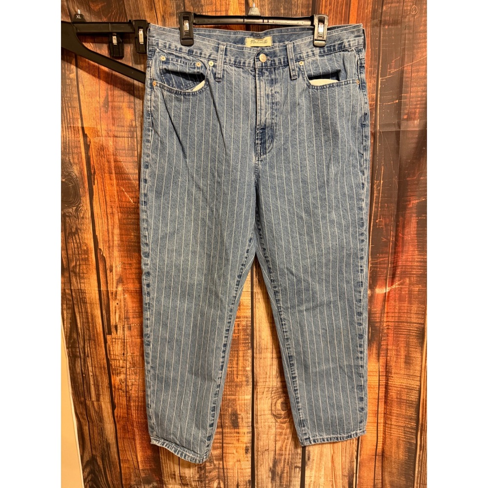 Madewell The Perfect Vintage Crop Jean Blue Pinstripe Denim Size 32